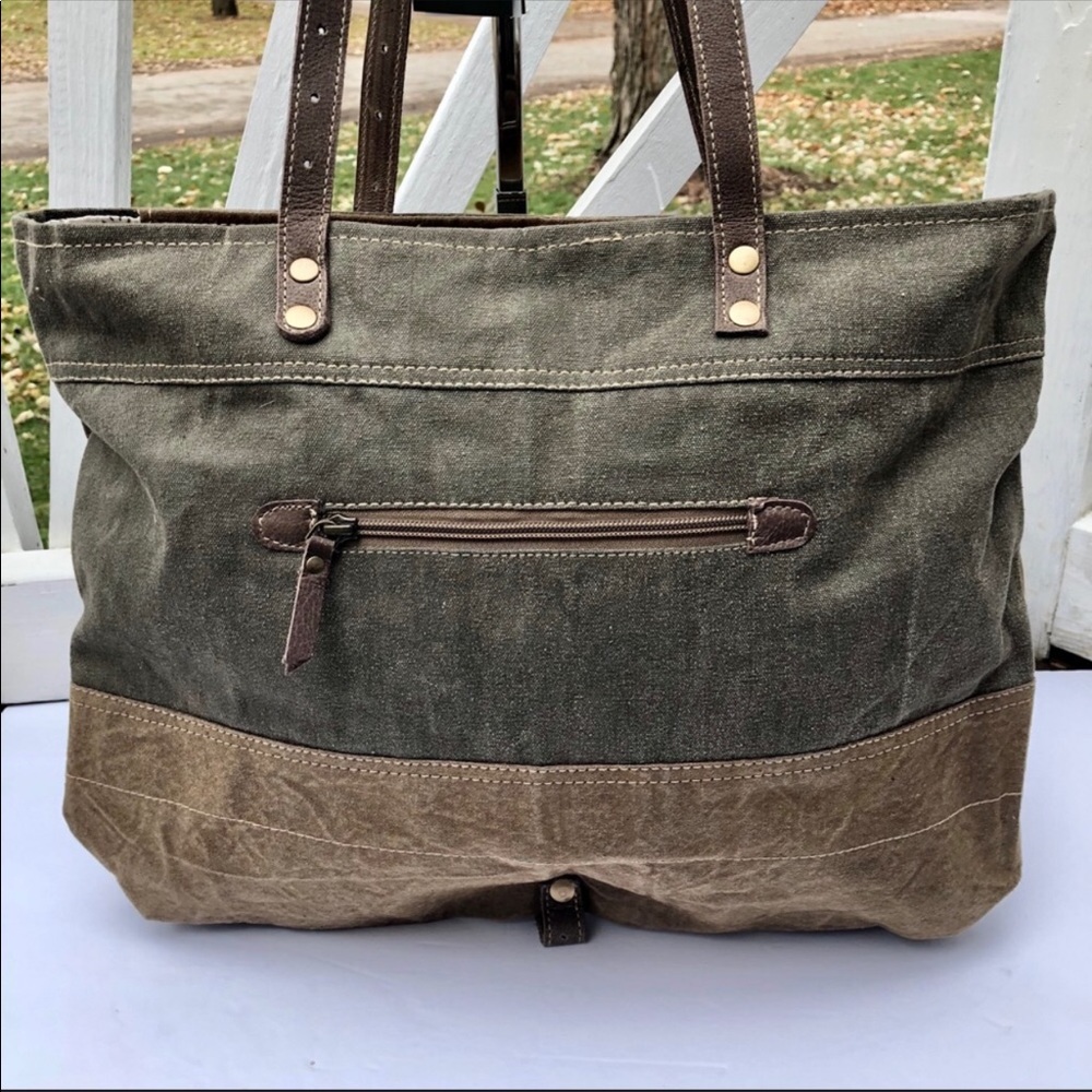Myra Military Badge Canvas Tote Bag Up-cycled NWT - Picture 4 of 7